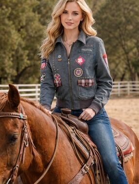 Double D Ranch Play Nice Be Free Eagle Freedom Jacket Western Embroidered M